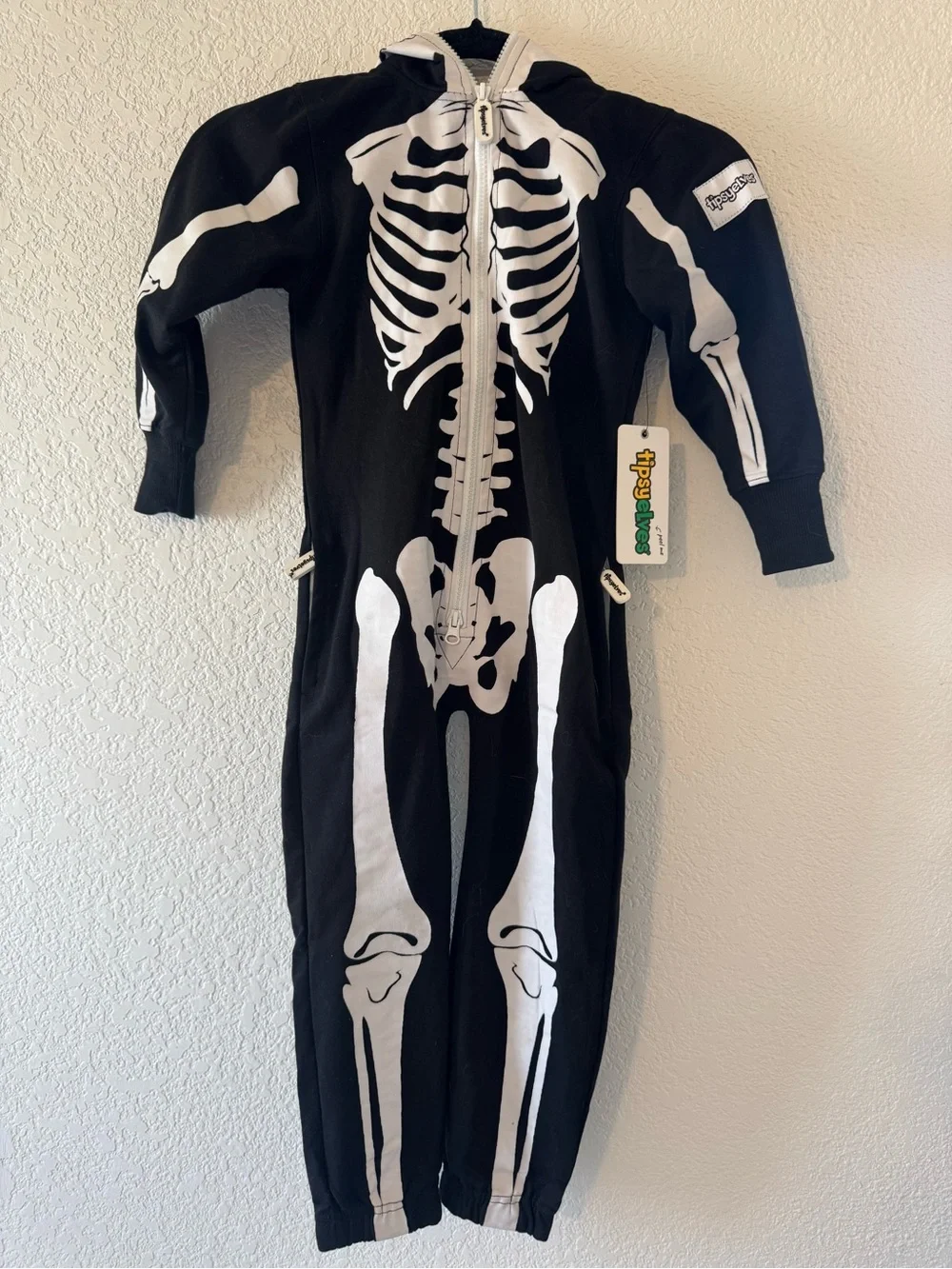 Tipsy Elves Kids Black Skeleton Hooded Costume Jumpsuit